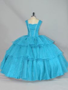 Smart Organza Sleeveless Floor Length Sweet 16 Dresses and Beading and Ruffled Layers