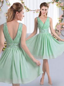 Sleeveless Zipper Knee Length Beading Vestidos de Damas