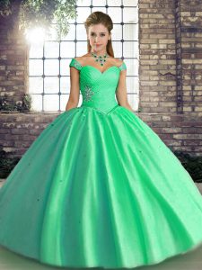 Fabulous Turquoise Sleeveless Floor Length Beading Lace Up Quinceanera Dresses