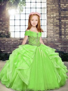 Sleeveless Beading and Ruffles Floor Length Kids Formal Wear