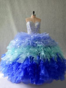 Comfortable Multi-color Sweet 16 Quinceanera Dress Sweet 16 and Quinceanera with Beading and Ruffles Sweetheart Sleeveless Lace Up