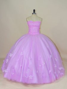 Gorgeous Lavender Ball Gowns Sweetheart Sleeveless Tulle Floor Length Lace Up Hand Made Flower Sweet 16 Dress