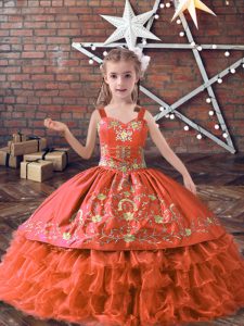 Orange Red Sleeveless Satin and Organza Lace Up Winning Pageant Gowns for Wedding Party