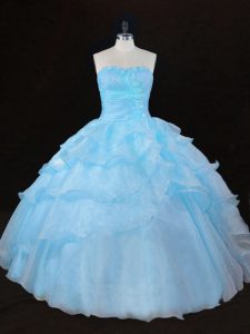 Dynamic Aqua Blue Lace Up Sweetheart Ruffles Ball Gown Prom Dress Organza Sleeveless