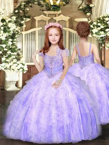 Sleeveless Lace Up Floor Length Beading and Ruffles Little Girl Pageant Dress