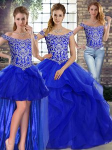 Sleeveless Brush Train Beading and Ruffles Lace Up Quinceanera Dresses