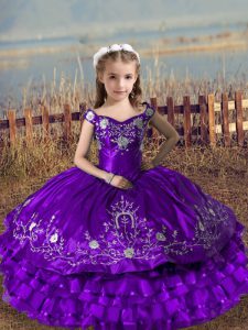 On Sale Satin and Organza Sleeveless Floor Length Little Girls Pageant Gowns and Embroidery and Ruffled Layers