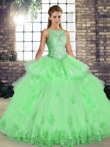 Fashionable Floor Length Lace Up 15th Birthday Dress for Military Ball and Sweet 16 and Quinceanera with Lace and Embroidery and Ruffles