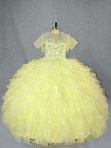 Ball Gowns Vestidos de Quinceanera Yellow Sweetheart Organza Sleeveless Floor Length Lace Up