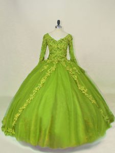 Amazing Olive Green Long Sleeves Lace and Appliques Sweet 16 Quinceanera Dress