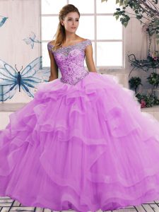 Tulle Sleeveless Floor Length Vestidos de Quinceanera and Beading and Ruffles