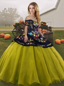 Sleeveless Lace Up Floor Length Embroidery Quinceanera Dress