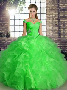 Green Off The Shoulder Lace Up Beading and Ruffles Sweet 16 Dresses Sleeveless