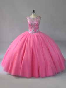 Hot Sale Scoop Sleeveless Quince Ball Gowns Beading Lace Up