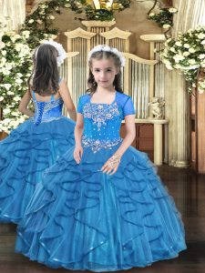 Sleeveless Lace Up Floor Length Beading and Ruffles Little Girl Pageant Dress