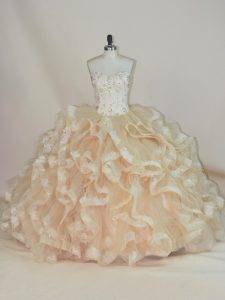 Champagne Sleeveless Floor Length Beading and Ruffles Lace Up Sweet 16 Dresses