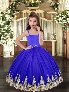 Best Floor Length Royal Blue Pageant Gowns For Girls Straps Sleeveless Lace Up