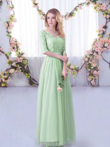 V-neck Half Sleeves Side Zipper Damas Dress Apple Green Tulle