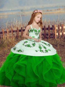 Straps Sleeveless Organza Little Girls Pageant Dress Embroidery and Ruffles Lace Up