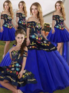 Captivating Embroidery Ball Gown Prom Dress Royal Blue Lace Up Sleeveless Floor Length