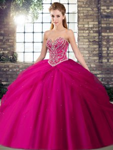 Fuchsia Sweetheart Neckline Beading and Pick Ups 15 Quinceanera Dress Sleeveless Lace Up