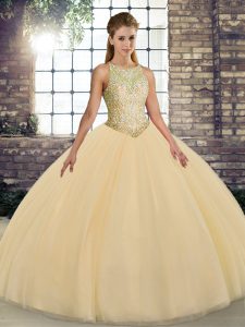 Modern Floor Length Ball Gowns Sleeveless Gold Vestidos de Quinceanera Lace Up