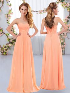 Luxurious Floor Length Peach Quinceanera Dama Dress Sweetheart Sleeveless Lace Up