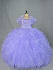 Lavender Ball Gowns Beading and Ruffles 15 Quinceanera Dress Lace Up Organza Sleeveless Floor Length