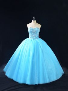 Sexy Baby Blue Vestidos de Quinceanera Sweet 16 and Quinceanera with Beading Sweetheart Sleeveless Lace Up