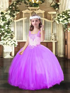 Adorable Sleeveless Lace Up Floor Length Beading Little Girls Pageant Gowns