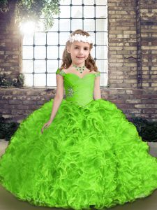 Custom Designed Floor Length Lace Up Girls Pageant Dresses with Beading and Ruffles