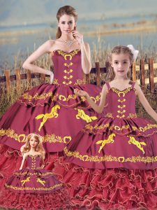 Floor Length Burgundy Quinceanera Dresses Sweetheart Sleeveless Zipper