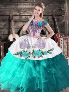 Simple Aqua Blue Lace Up Sweet 16 Quinceanera Dress Embroidery Sleeveless Floor Length