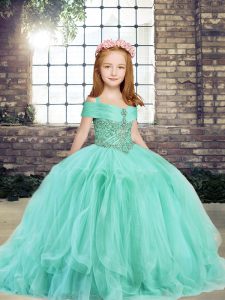 Glorious Apple Green Lace Up Child Pageant Dress Beading Sleeveless Floor Length