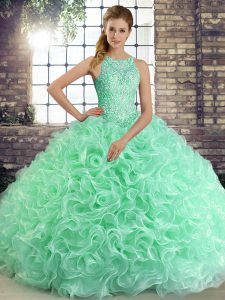 Cute Apple Green Scoop Neckline Beading Quinceanera Gown Sleeveless Lace Up