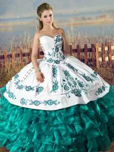 Sweetheart Sleeveless Lace Up 15 Quinceanera Dress Teal Satin and Organza