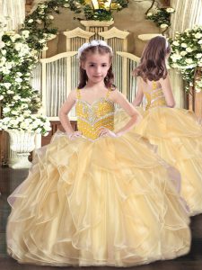 Organza Sleeveless Floor Length Little Girl Pageant Gowns and Beading and Ruffles