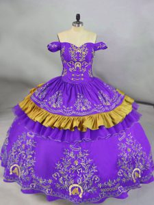 Excellent Purple Quinceanera Gowns Satin Sleeveless Embroidery