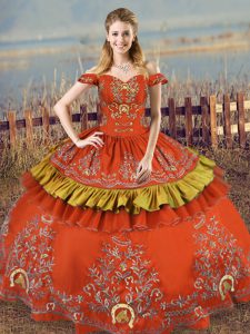 Noble Rust Red Sleeveless Satin and Organza Lace Up Vestidos de Quinceanera for Sweet 16 and Quinceanera