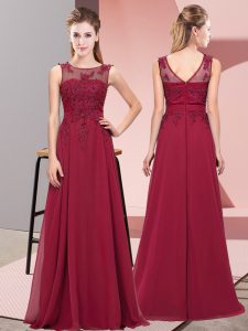 Floor Length Burgundy Court Dresses for Sweet 16 Scoop Sleeveless Zipper