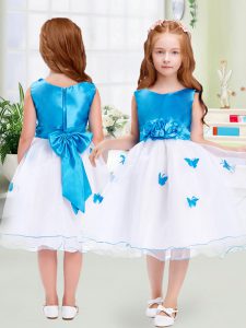 Stylish Sleeveless Appliques and Bowknot Zipper Little Girl Pageant Dress