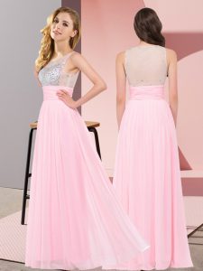 Baby Pink Quinceanera Court of Honor Dress Wedding Party with Beading Scoop Sleeveless Side Zipper