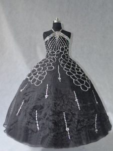 Customized Floor Length Lace Up Quinceanera Gown Black for Sweet 16 and Quinceanera with Beading