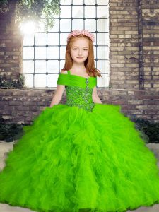 Tulle Sleeveless Floor Length Pageant Dresses and Beading