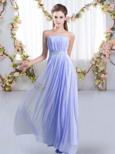 Pretty Lavender Lace Up Damas Dress Beading Sleeveless Sweep Train