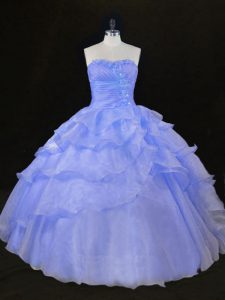 Low Price Organza Sleeveless Floor Length Ball Gown Prom Dress and Ruffles and Hand Made Flower