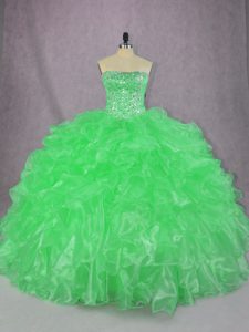 Super Green Sleeveless Organza Lace Up Vestidos de Quinceanera for Sweet 16 and Quinceanera