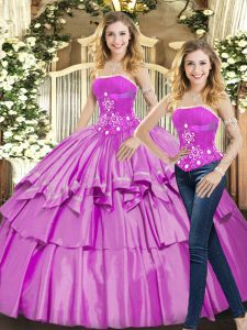 Best Strapless Sleeveless Taffeta Quinceanera Dresses Beading Lace Up