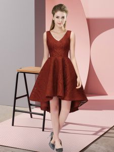 Rust Red Sleeveless Lace Zipper Dama Dress for Quinceanera for Wedding Party