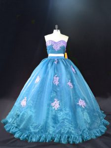 Flirting Aqua Blue Ball Gowns Appliques Sweet 16 Quinceanera Dress Zipper Organza Sleeveless